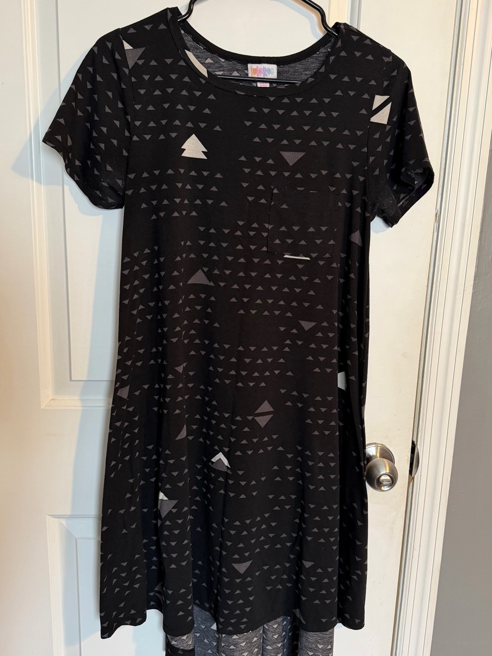 LuLaRoe Carly - Black Midi Dress with Gray Geometric Print